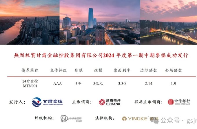甘肃金控集团成功发行2024年度第一期中期票据