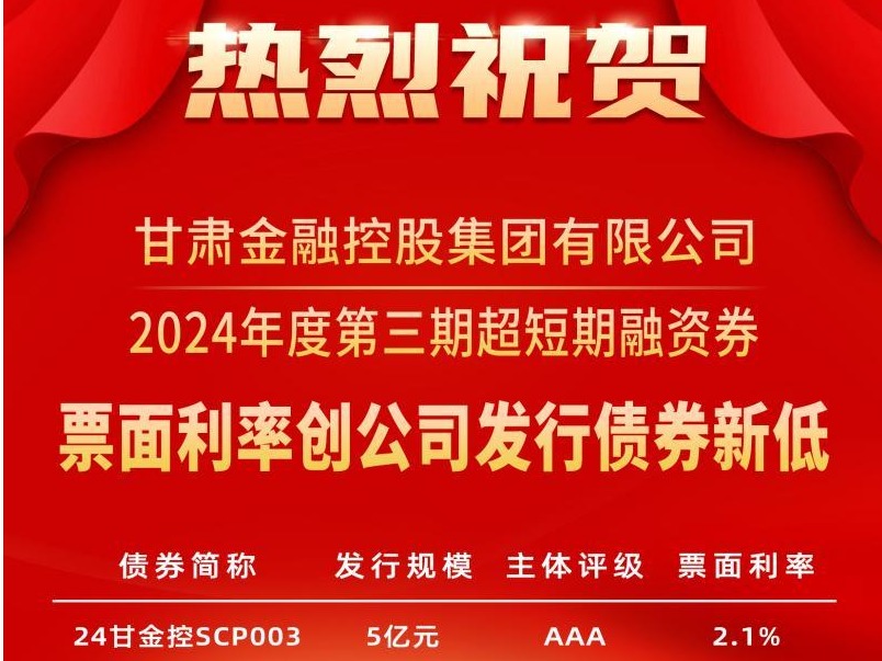 甘肃金控集团成功发行2024年度第三期超短期融资券